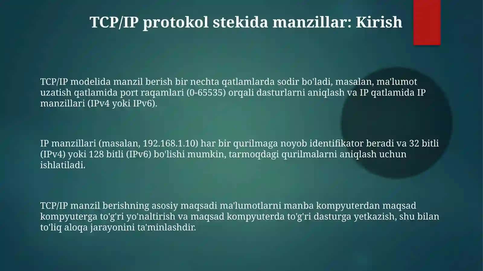 TCP/IP protokollar stekida manzillash 3