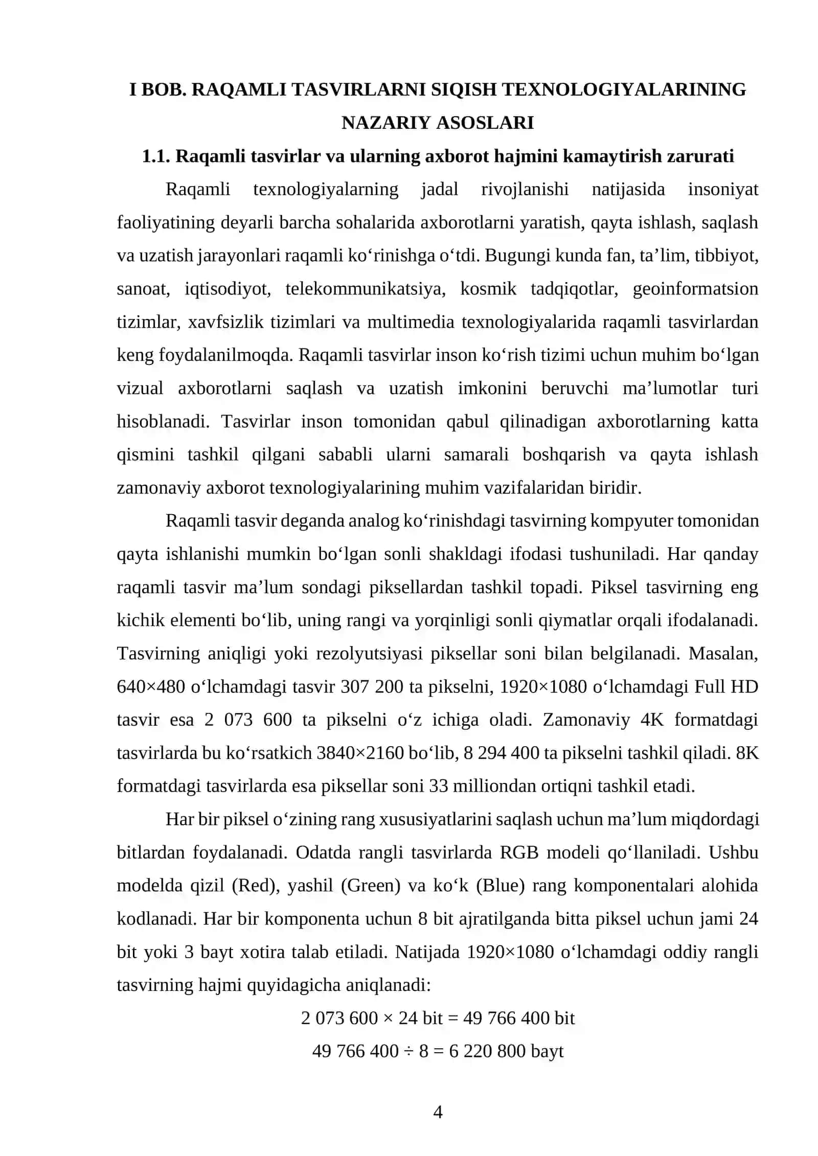JPEG, JPEG 2000, MPEG-1 va MPEG-2 standardlari asosida raqamli tasvir hamda video maʼlumotlarini siqish usullarini tahlil qilish 3