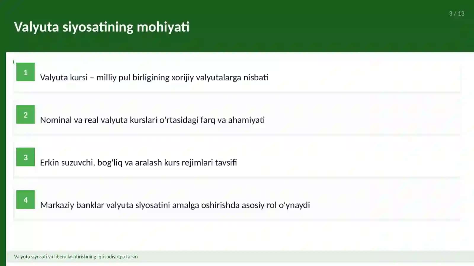 Valyuta siyosati va liberallashtirishning iqtisodiyotga ta'siri 3