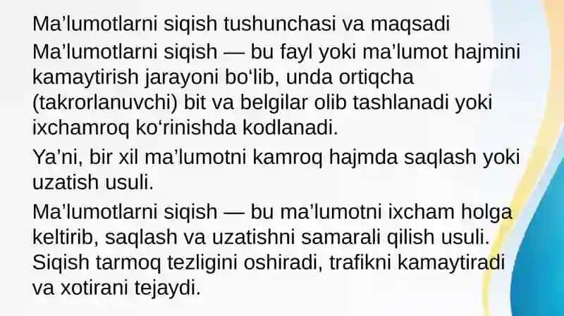 Tarmoqda malumotlarni siqish va uzatish protokollari 3