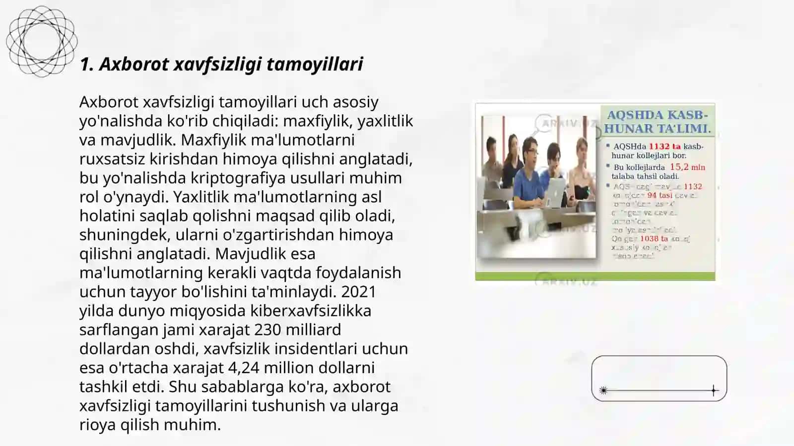Tavfsizlikni ta'minlash tamoyillari va uslublarini tahlil qilish 3
