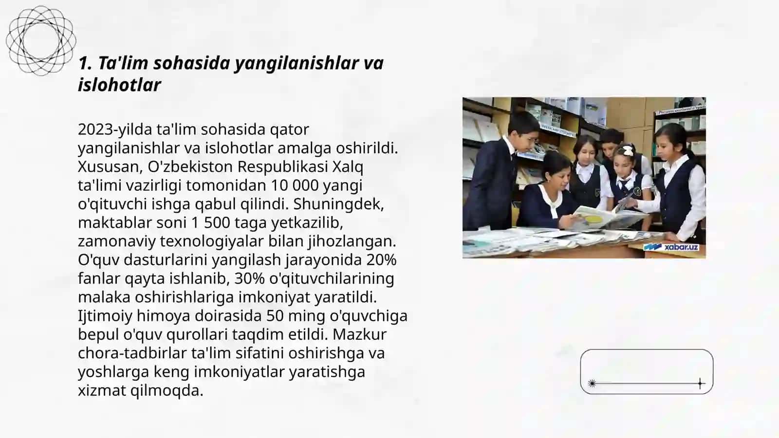 Oʻzbekistonda ijtimoiy soxada amalga oshirilayotgan oʻzgarishlar mazmuni va mohiyati 3