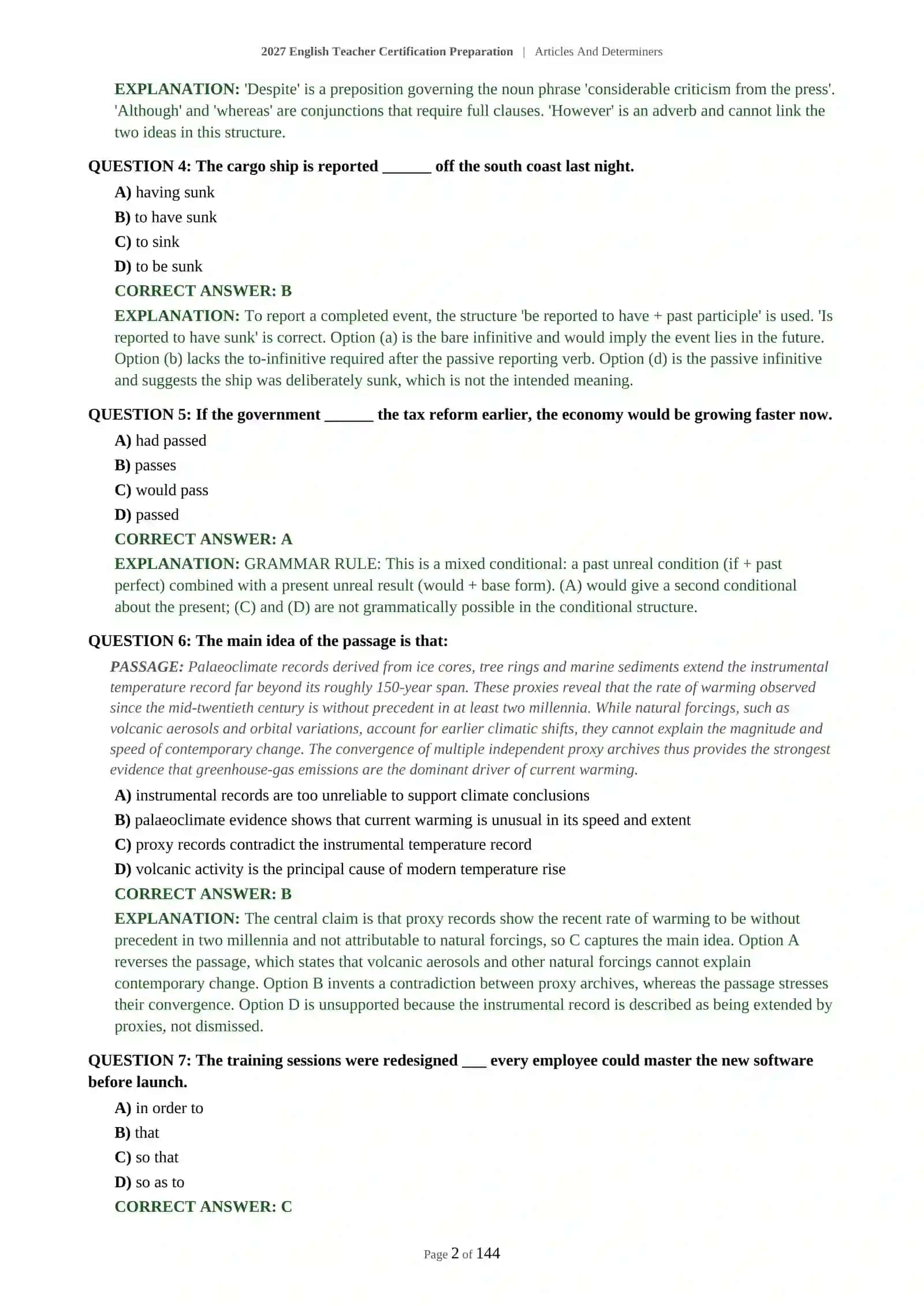 ENGLISH TEACHER CERTIFICATION PREPARATION | ARTICLES AND DETERMINERS 3