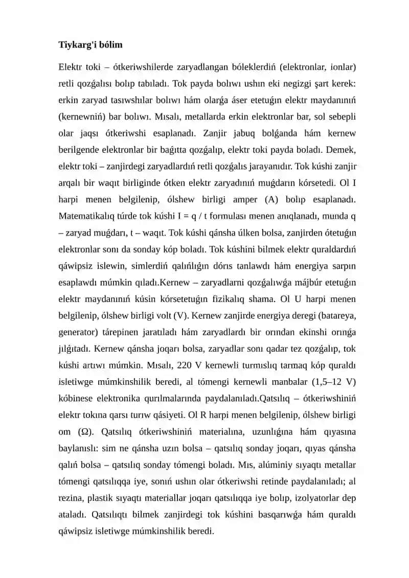Elektr toki, tok kúshi, kernew, qatsılıq hám Onıń nızamı (Om nızamı) 3