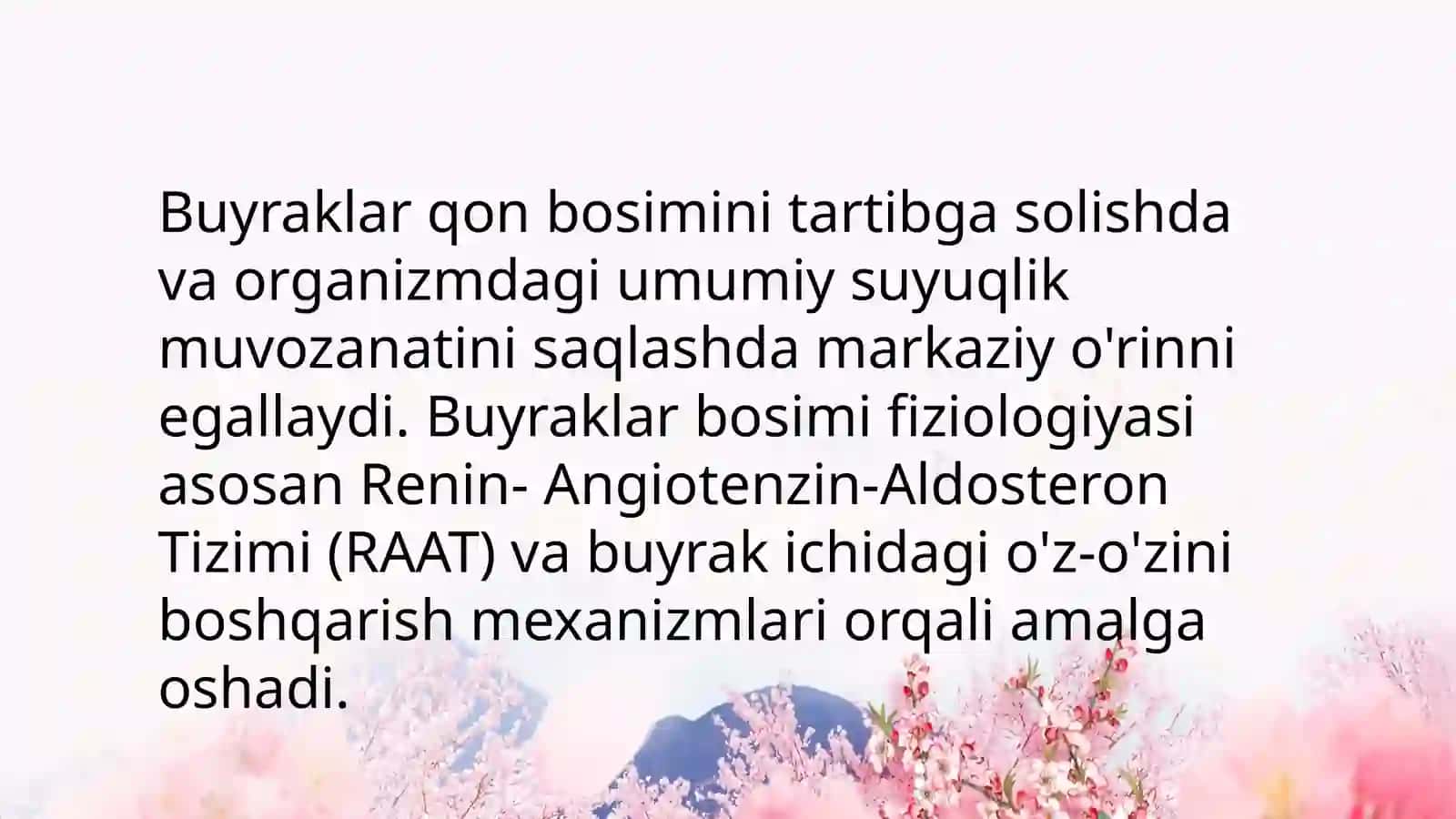 "Buyraklar bosimi" fiziologiyasi. Ichki sekretsiya bezlari fiziologiyasi. Gipotalamo-gipofizar tizim, qalqonsimon bez va qalqonsimon oldi bezlar fiziologiyasi 3