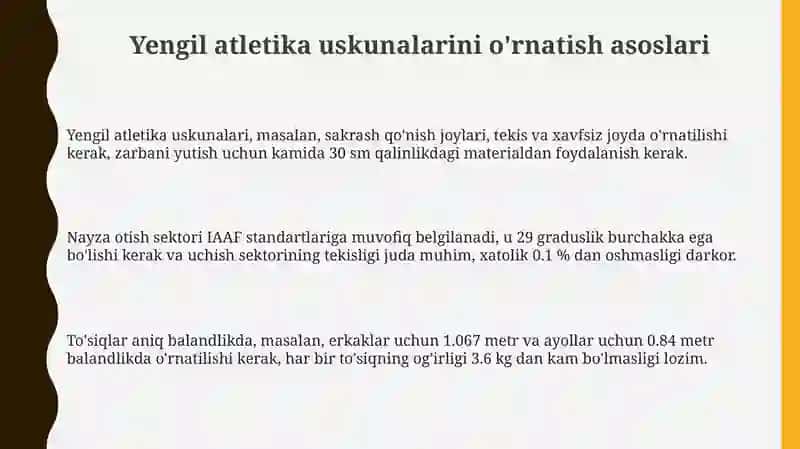 Yengil atletika jihozlarini o'rnatish 3