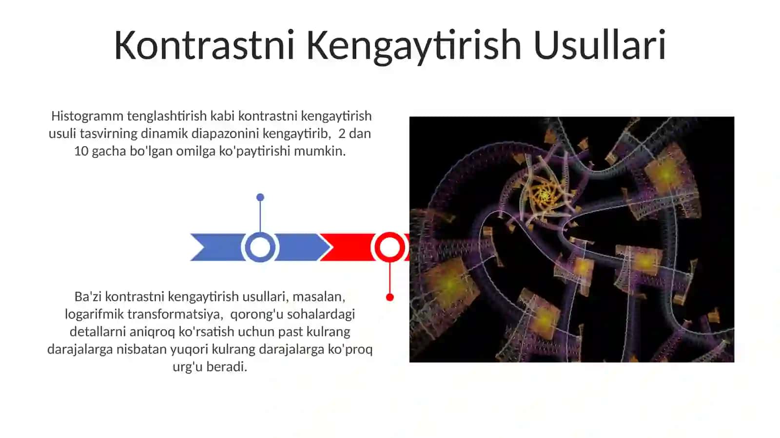Logarifmik o'zgartirish va kontrastni cho‘zish o'zgartirishlari 3
