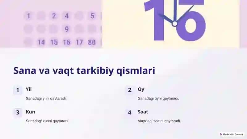 EkZEL DASTURIDA SANA VA VAQTGA OID FUNFSIYALAR 3