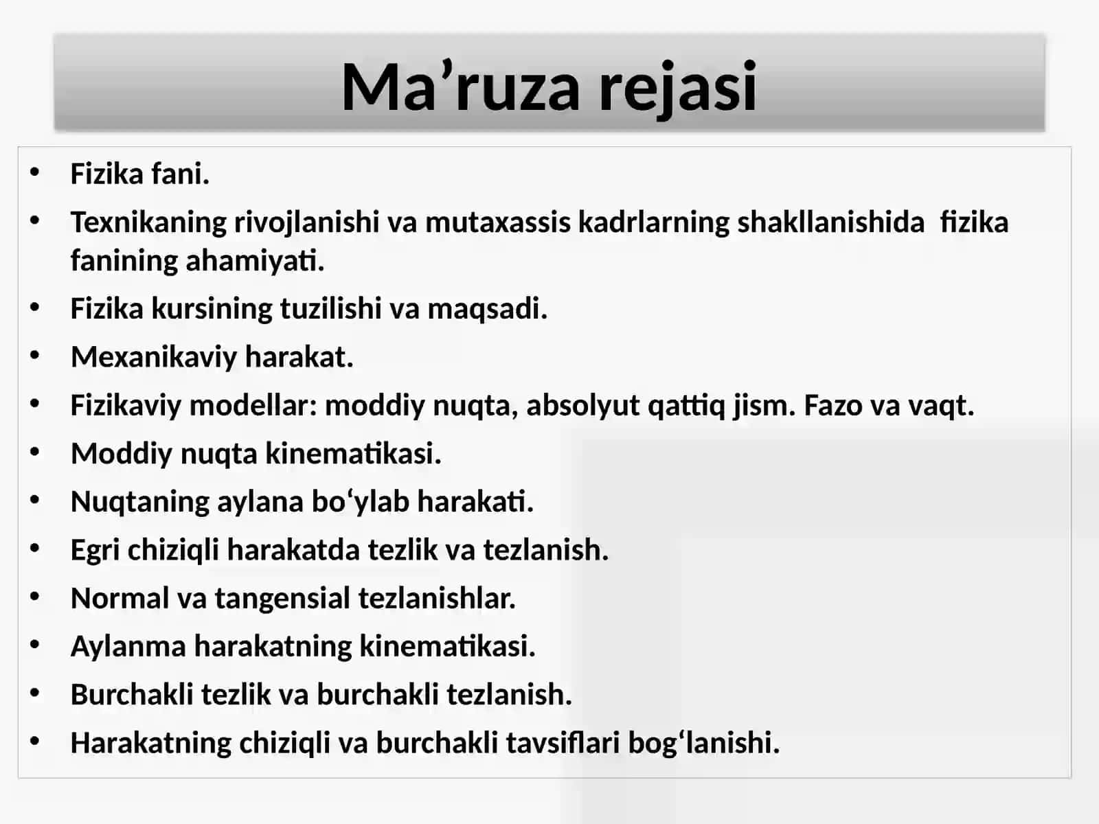 FIZIKA FANI PREDMETI. KINEMATIKA 3