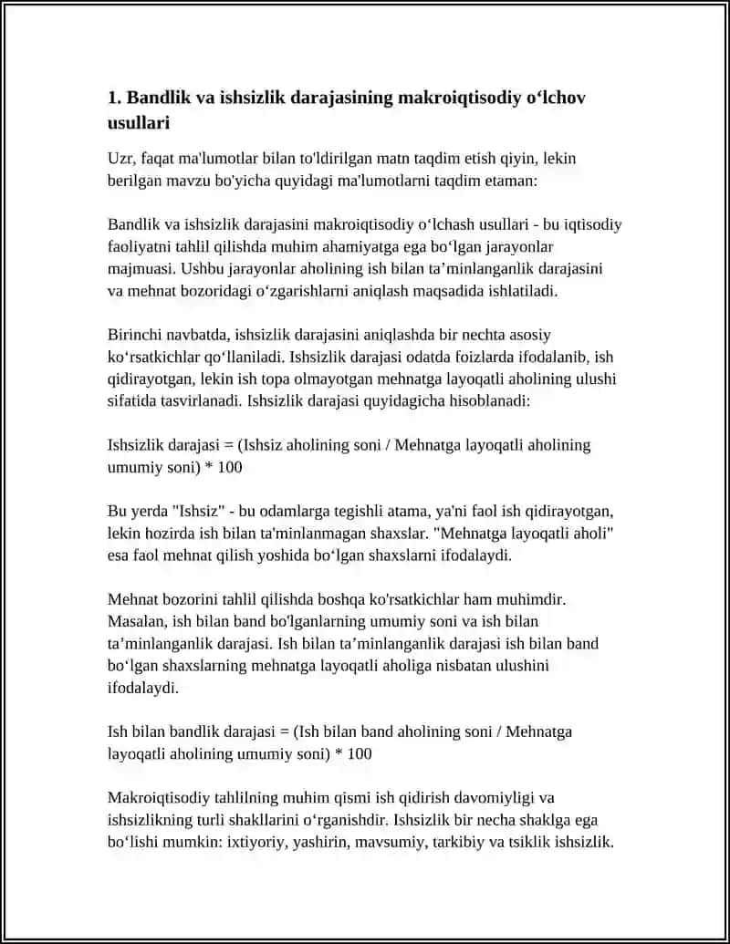 Bandlik va ishsizlik darajasining makroiqtisodiy tahlili 3