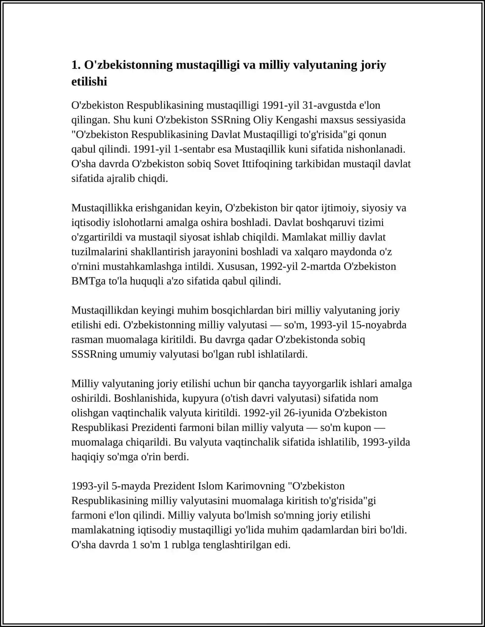 O‘ZBEKISTONDA MILLIY VALYUTA - SO‘MNING MUOMALAGA KIRITILISHI VA UNING BARQARORLIGINI MUSTAHKAMLASH YO‘NALISHLARI 3