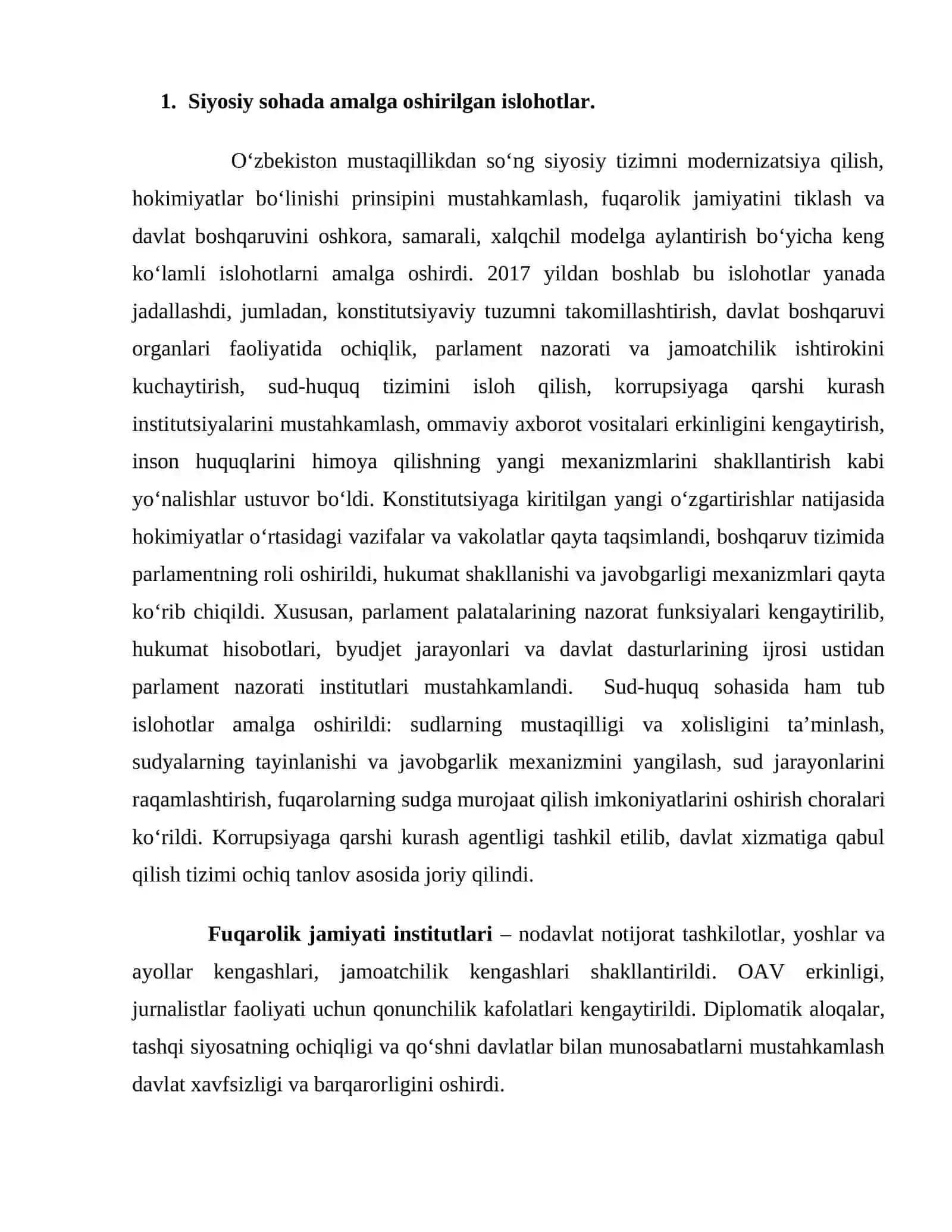 Istiqbol yillarida amalga oshirilgan islohotlar (siyosiy, iqtisodiy va ijtimoiy sohalarda) 3