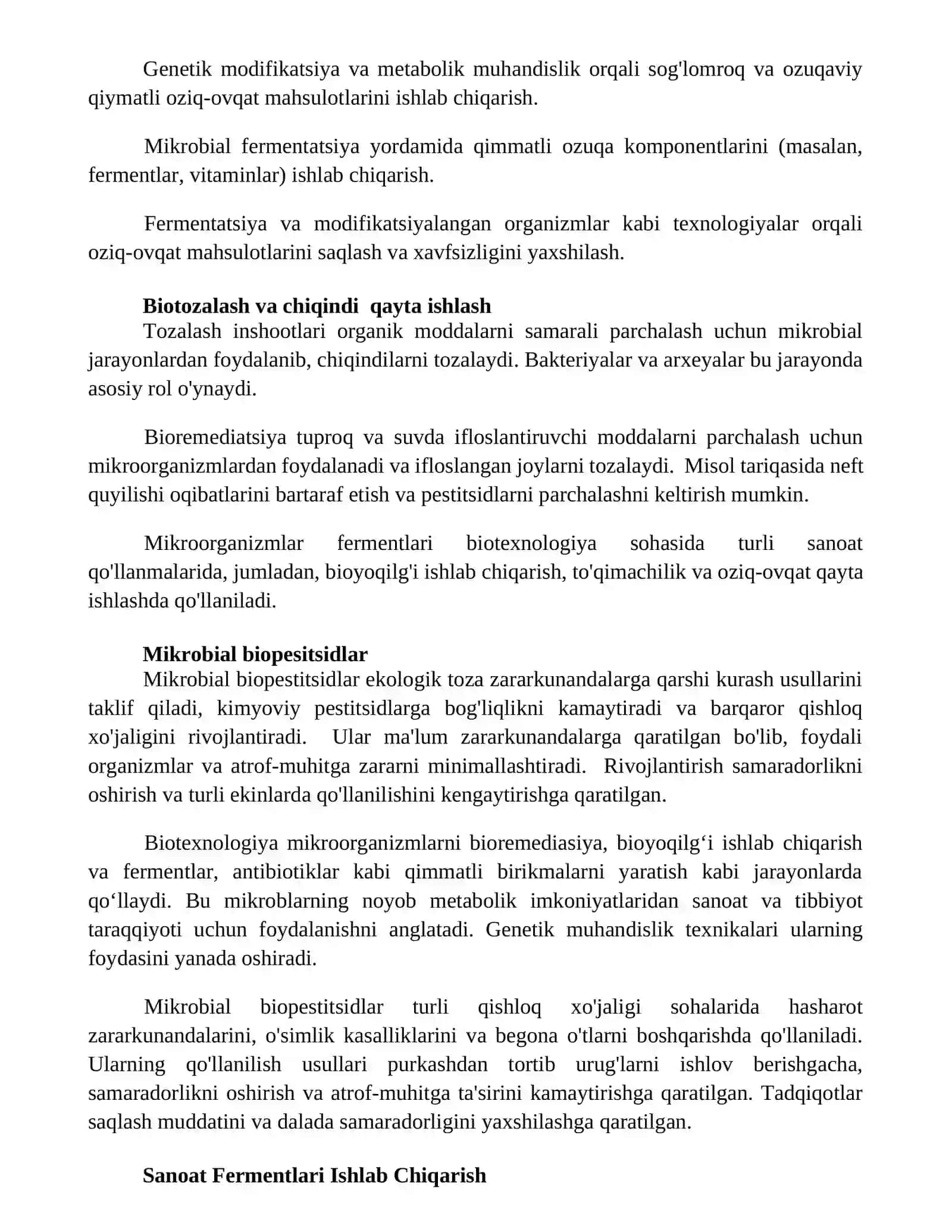 Mikroorganizmlarni biotexnologiyada qoʻllanishi 3