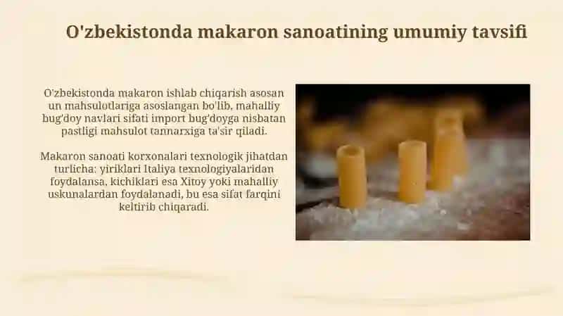 O'zbekiston makaron sanoatining rivojlanish holati 3