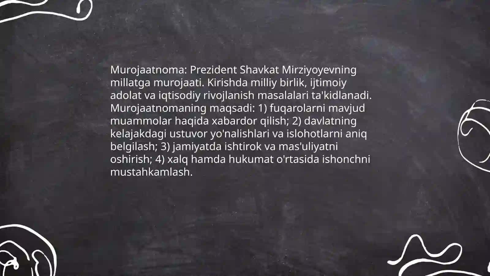 Prezident Shavkat Mirziyoyevning xalqga qilgan murojaatnomasi 3