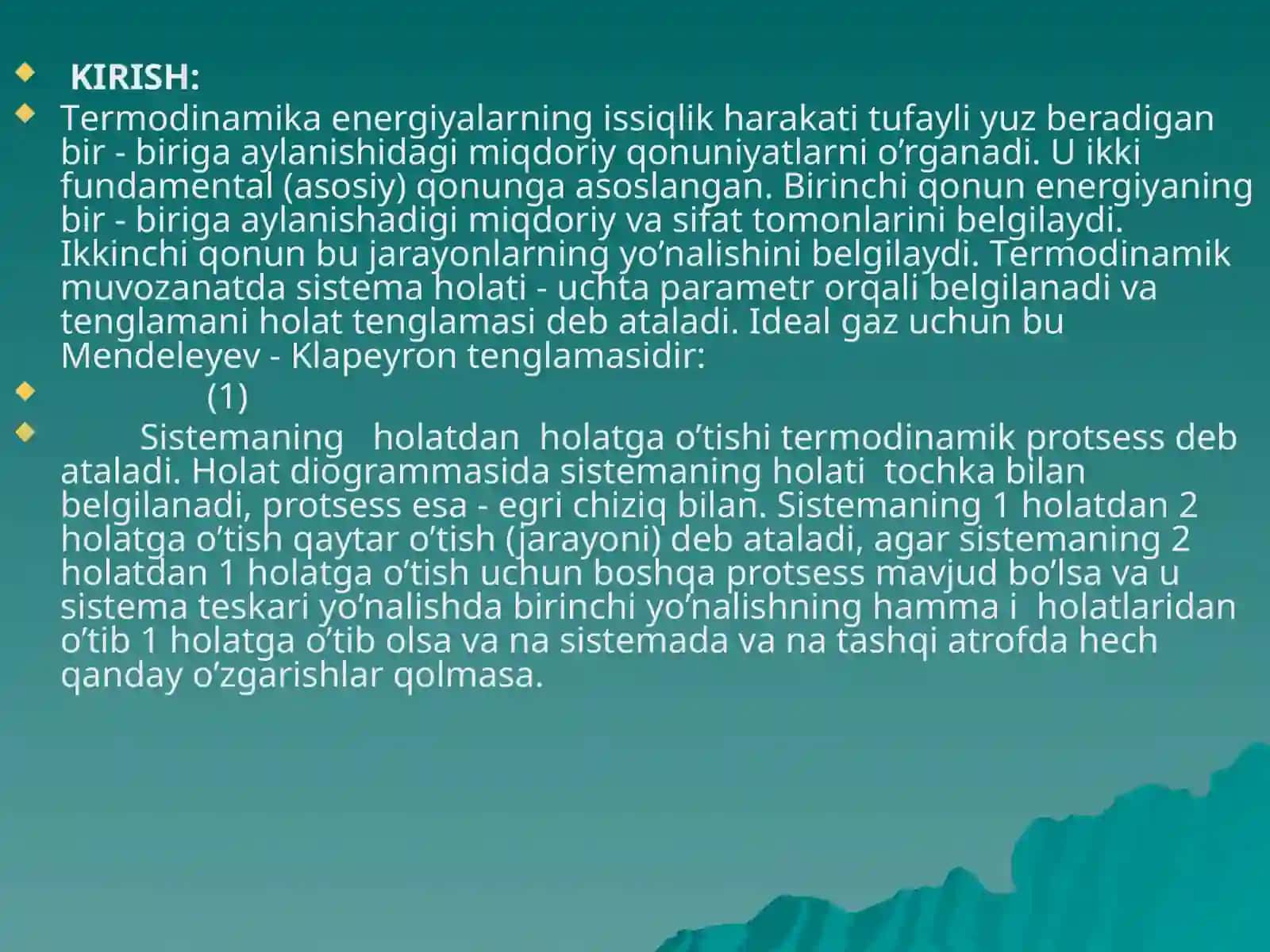 Qaytar va qaytmas jarayonlar. Termodinamikaning 2-qonuni. Entropiya 3