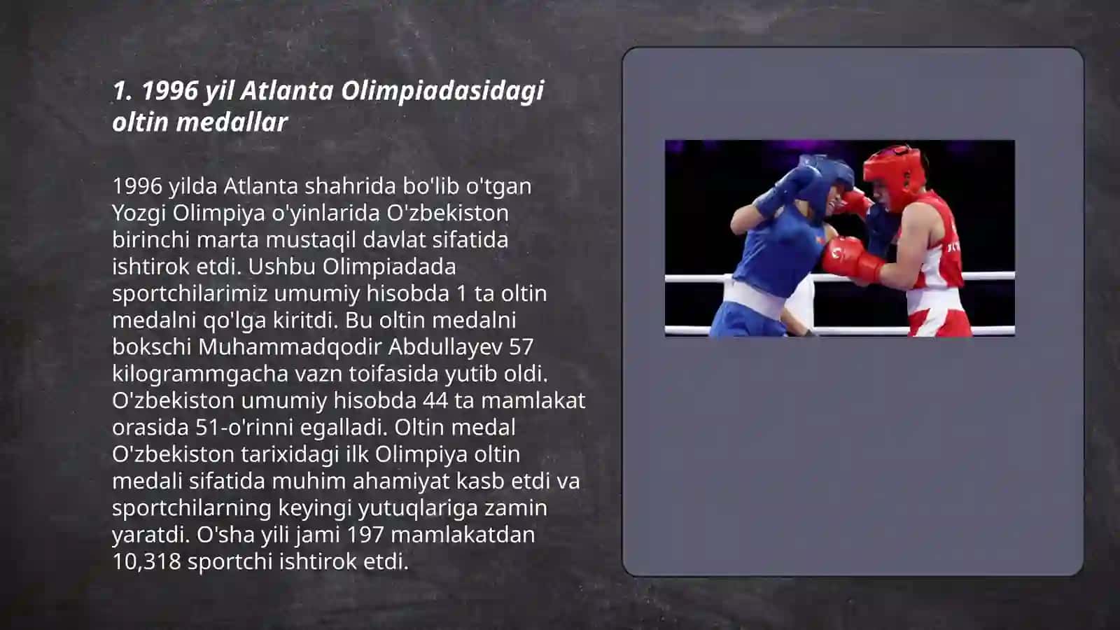 O‘zbekiston sportchilarining 1996-hozirgi davrgacha o‘tkazilgan Olimpiya o‘yinlaridagi yutuqlari 3