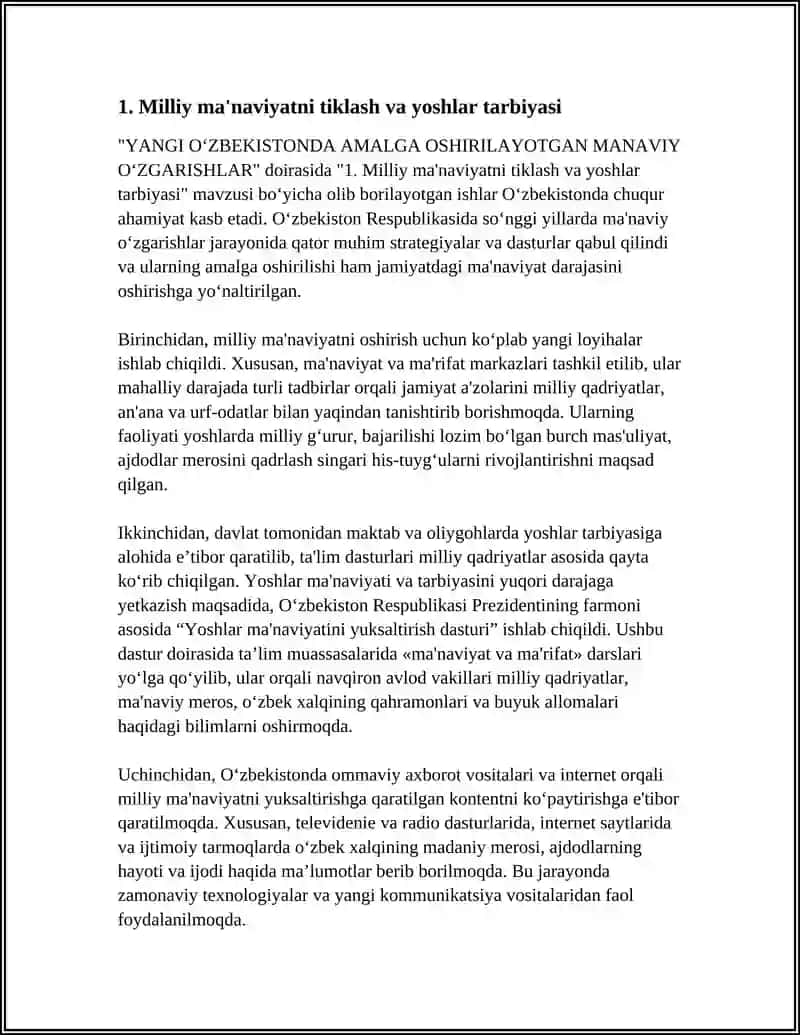 YANGI OʻZBEKISTONDA AMALGA OSHIRILAYOTGAN MANAVIY OʻZGARISHLAR 3
