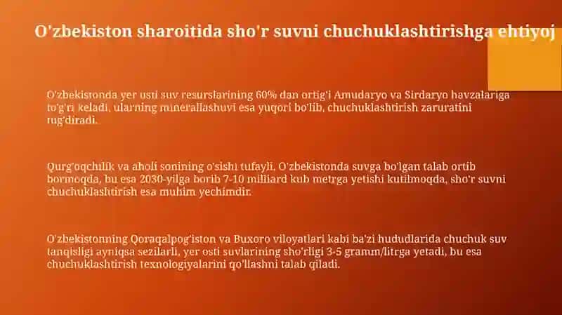 O'zbekiston sharoitida shõr suvlarni chuchuklashtirish ğoyasini yaratish 3
