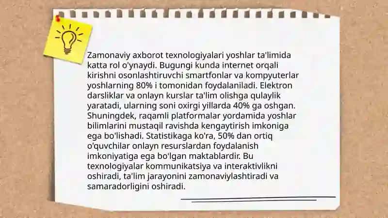 Yoshlar ta'lim- tarbiyasida zamonaviy axborot texnologiyalarning órni va ahamiyati 3