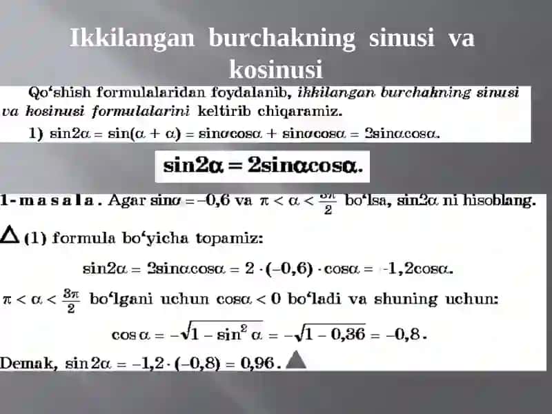 Ikkilangan burchakning sinus va kosinus 3