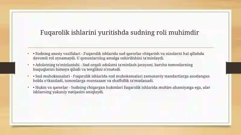 Fuqarolik ishlarini yuritishda sudning roli 3