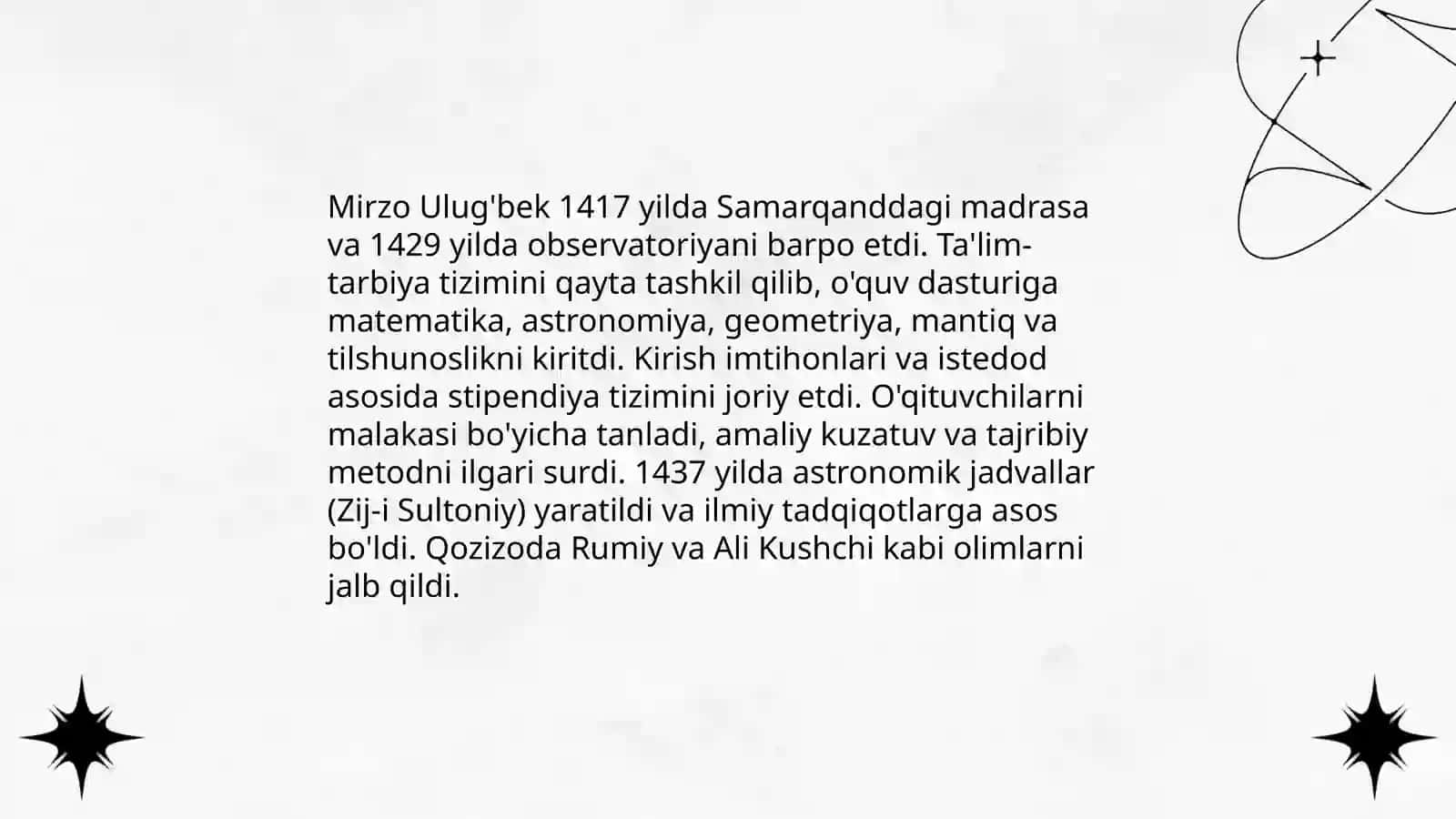 Mirzo Ulug’bekning pedagogik g’oyalari va ta’lim rivojidagi xizmatlari 3