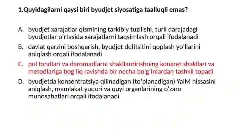 “MOLIYA” FANIDAN TEST SAVOLLARI 3