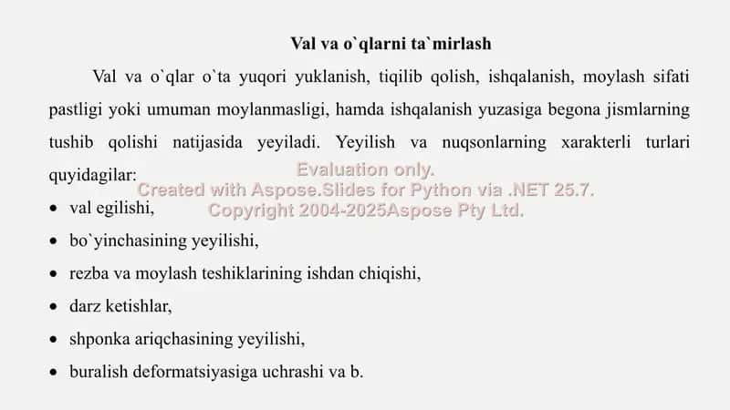 Va o`qlar o`ta yuqori yuklanish va ta'mirlash 3