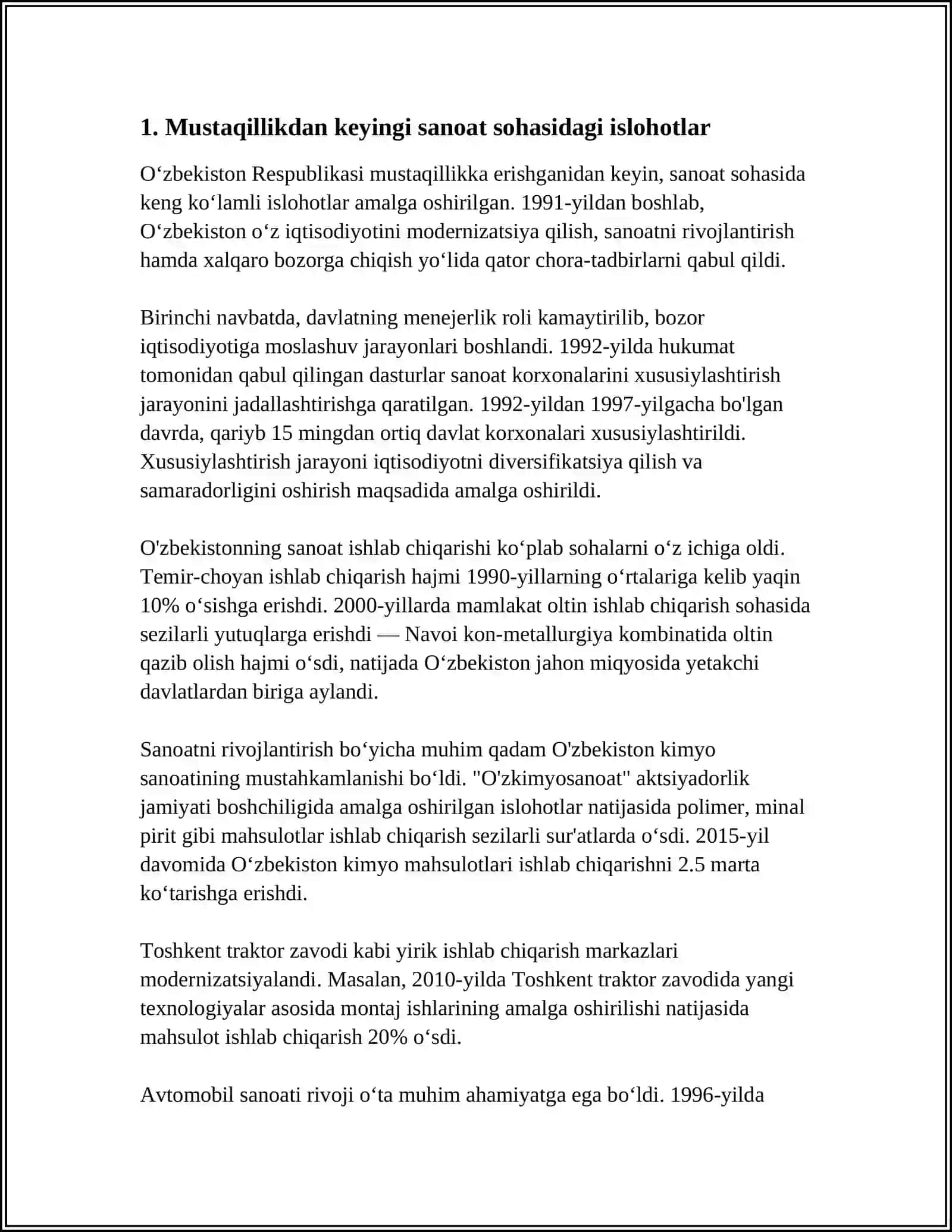 MUSTAQILLIK YILLARIDA SANOAT SOHASIDAGI O'ZGARISHLAR 3