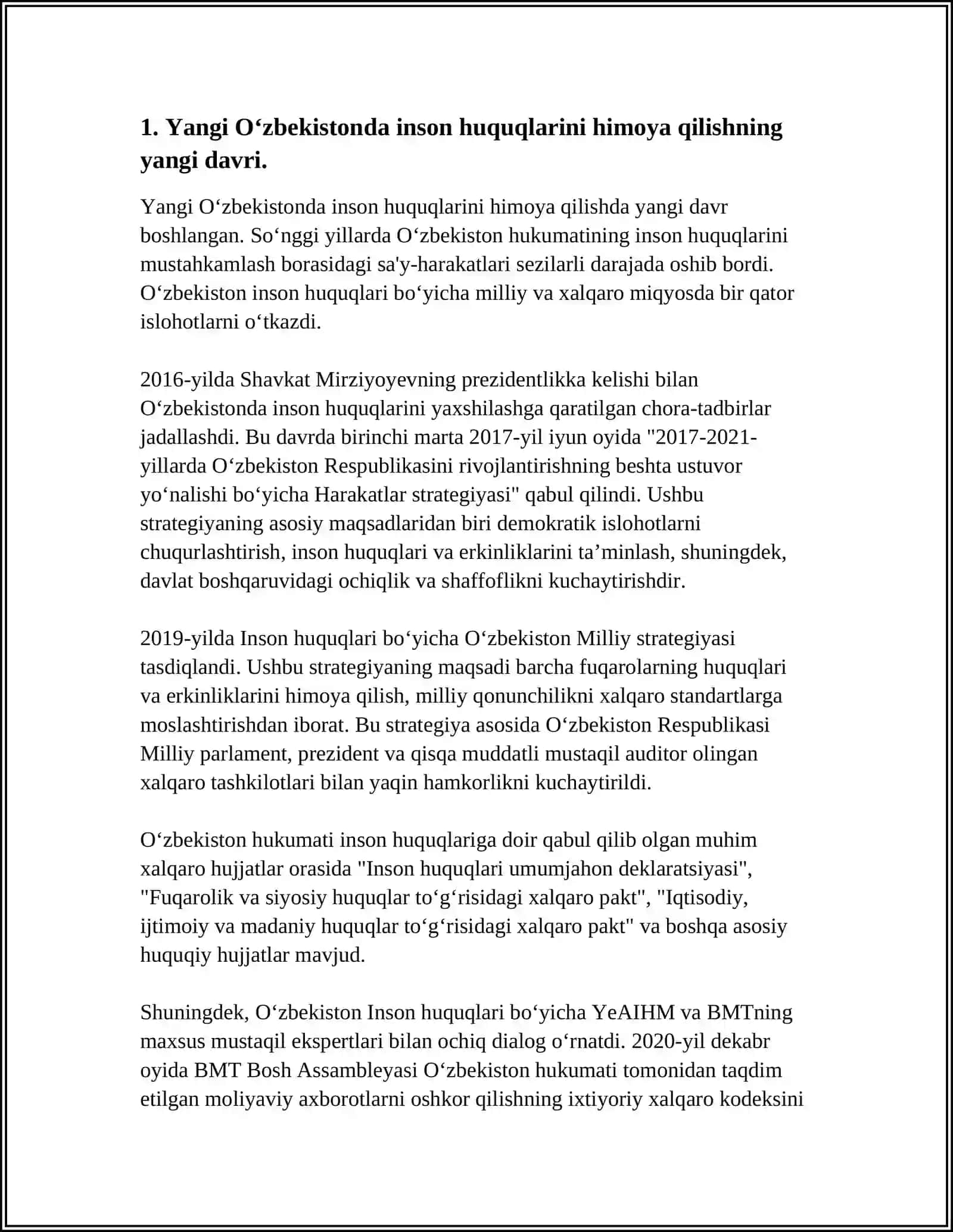 YANGI OʻZBEKISTONDA INSON HAQ-HUQUQLARI VA ERKINLIKLARI KAFOLATINING YARATILISHI 3