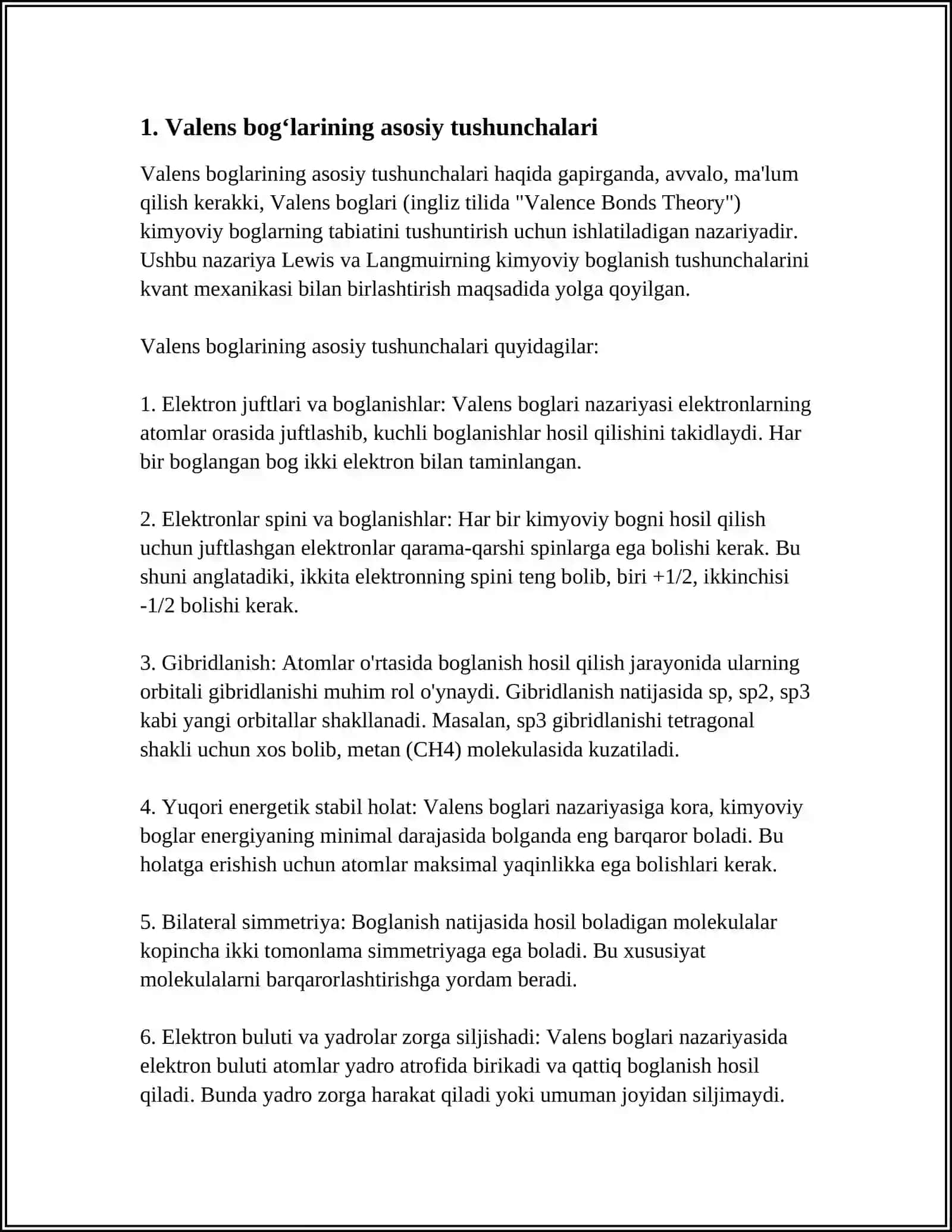 VALENT BOGʻLAR NAZARIYASI. MOLEKULYAR ORBITALAR USULI 3