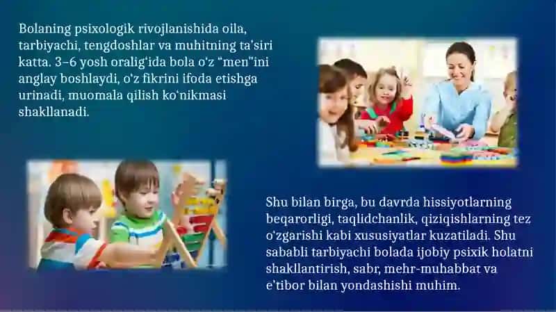 Maktabgacha yoshdagi bolalar rivojlanishi va ta’lim-tarbiyasining o‘ziga xosligi 3