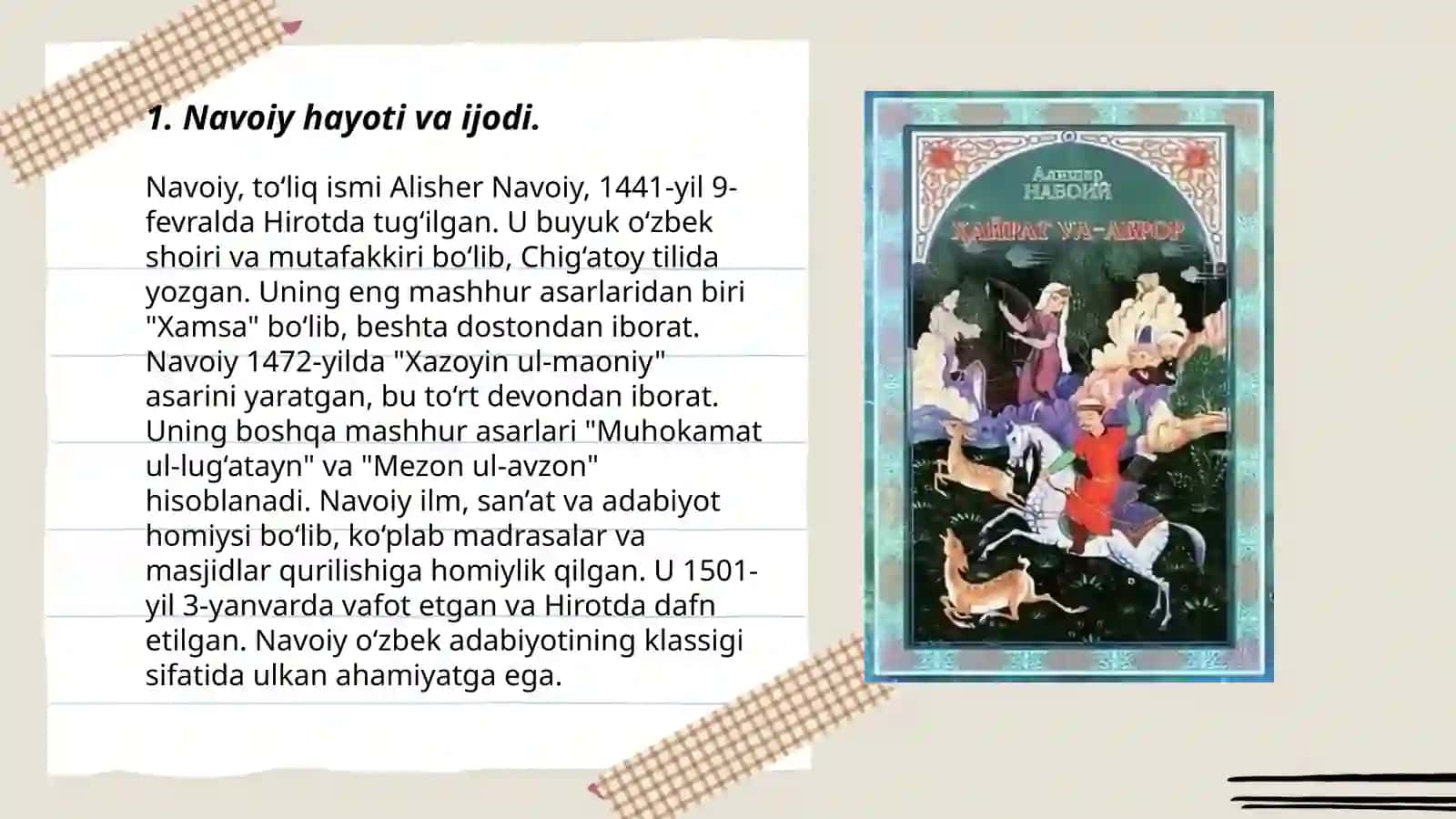 Navoiy—xamsanavis, "Hayrat ul-abror" dostoni 3