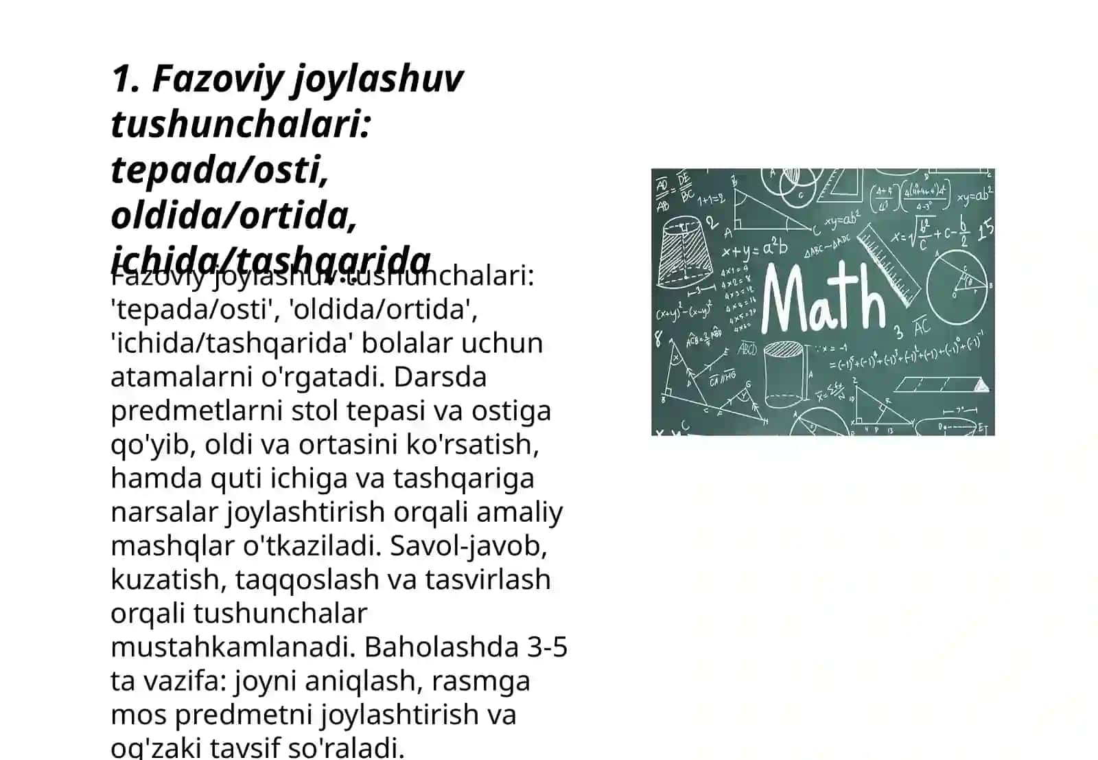 Obyekt-fazoviy muhitni rivojlantirish "Matematik rivojlantirish" oʻquv moduliga 3