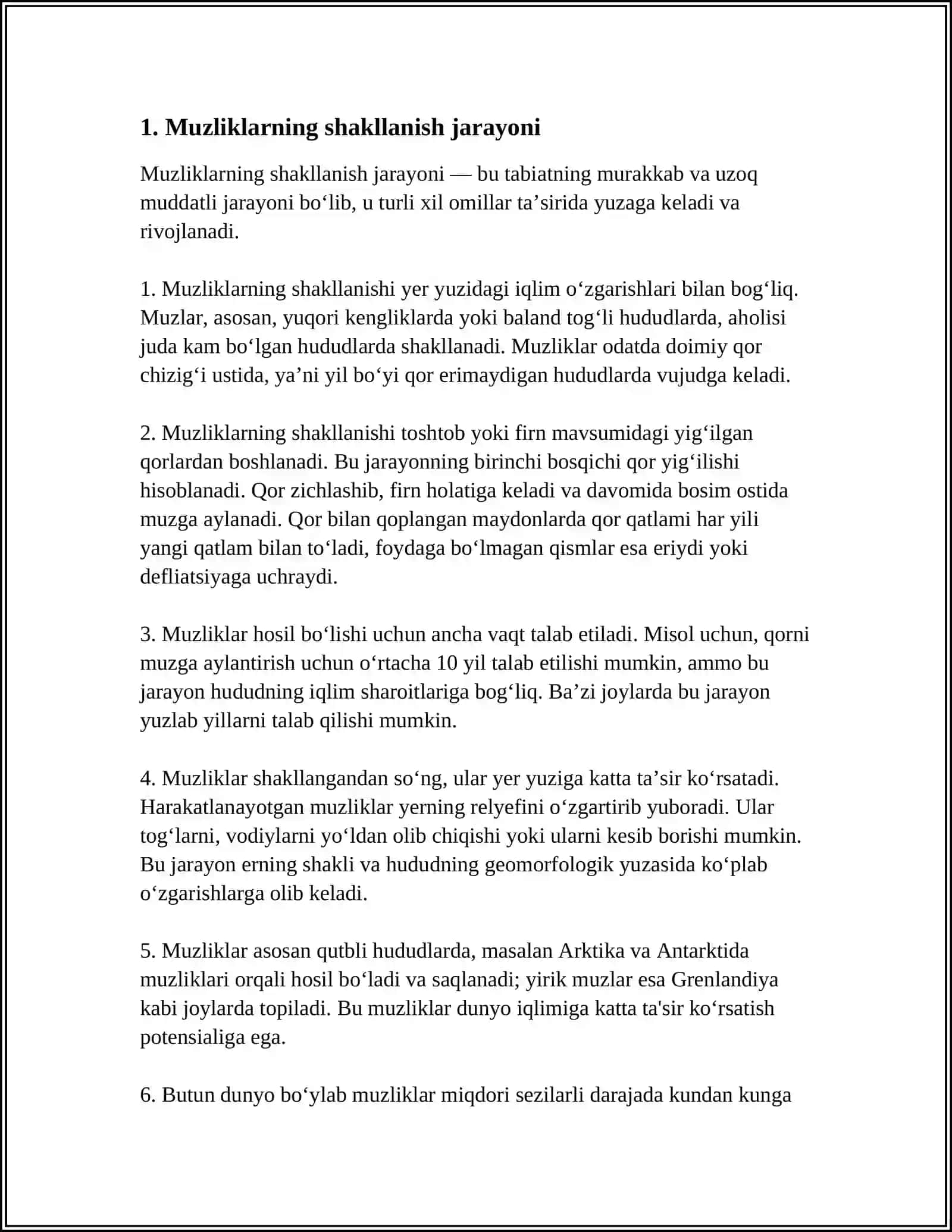 MUZLIKLAR VA ULARNING GEOLOGIK FAOLIYATI. MUZLIKLARNING YOTQIZIQLARI 3