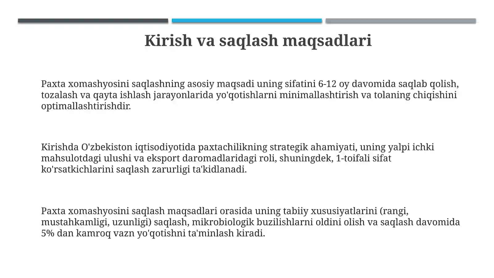 Chigitli paxtani saqlash texnologiyasi 3