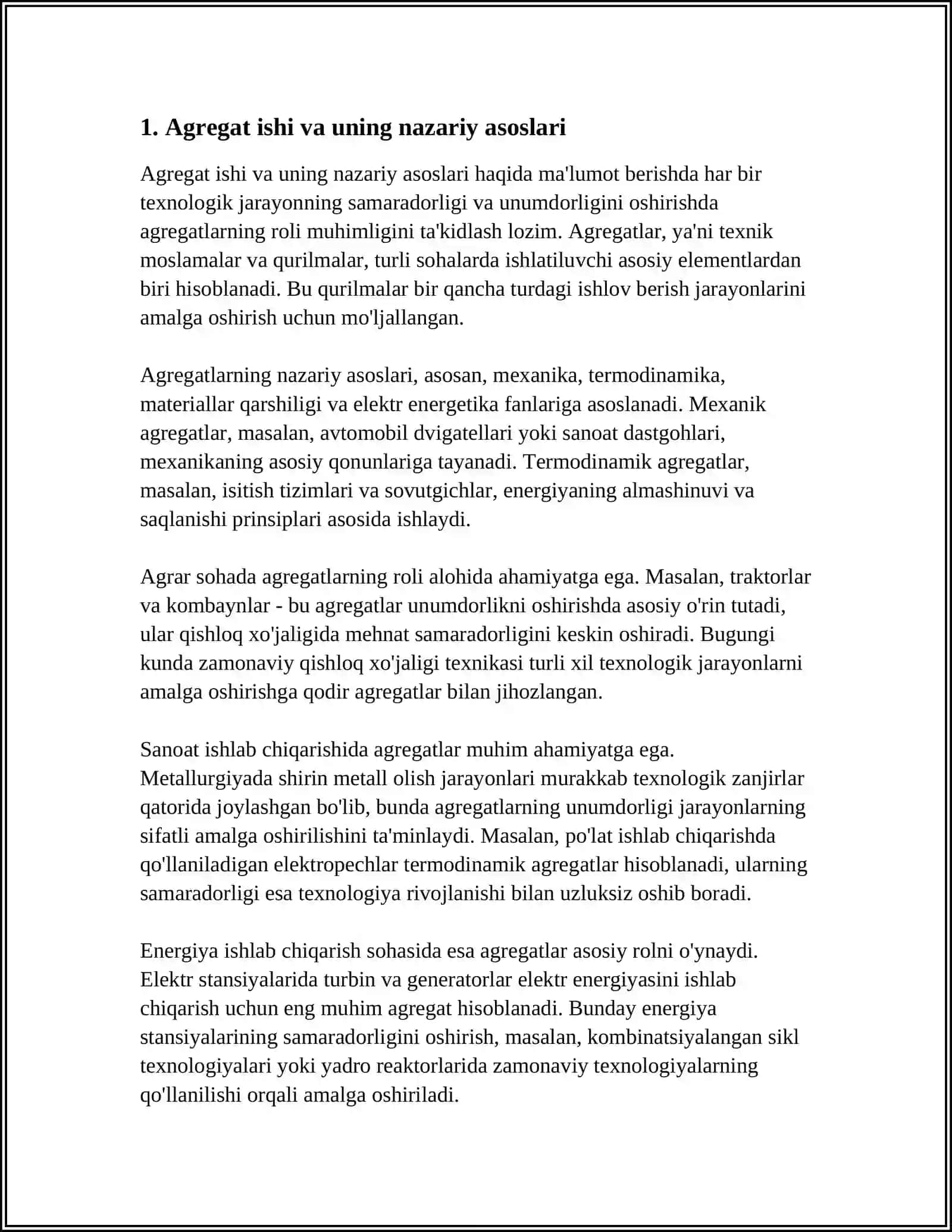 AGREGAT ISH UNUMINING TURLARI VA UNING ISHLAB CHIQARISHDAGI AHAMIYATI 3