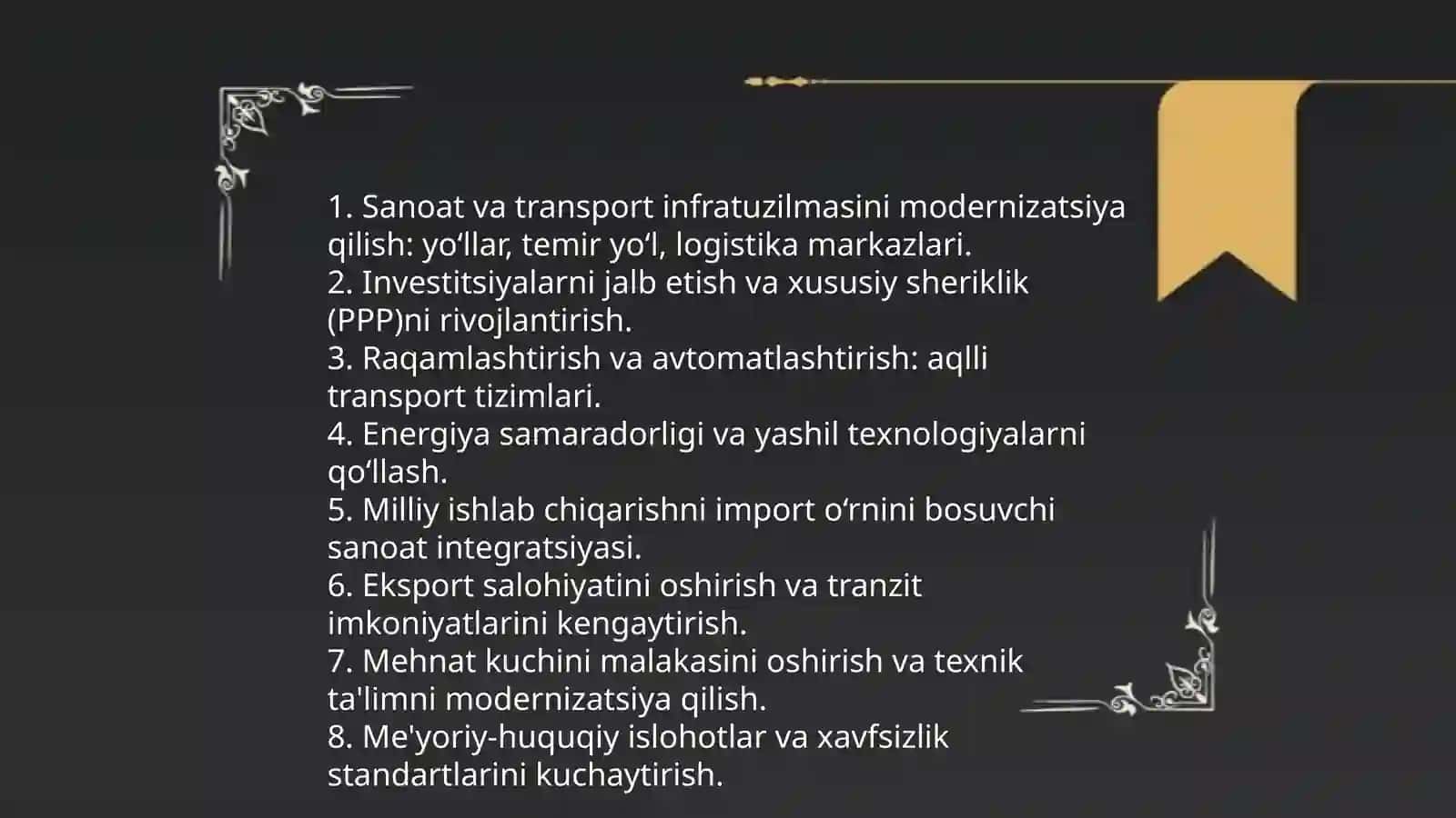 Davlatning sanoat ba transportini rivojlantirish bóyicha iqtisodiy siyosat 3