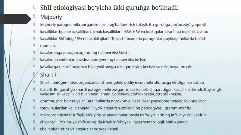 Shifoxona ichki infeksiyasi. Xirurgiya da OITS va KOVID-19 muammolari 3