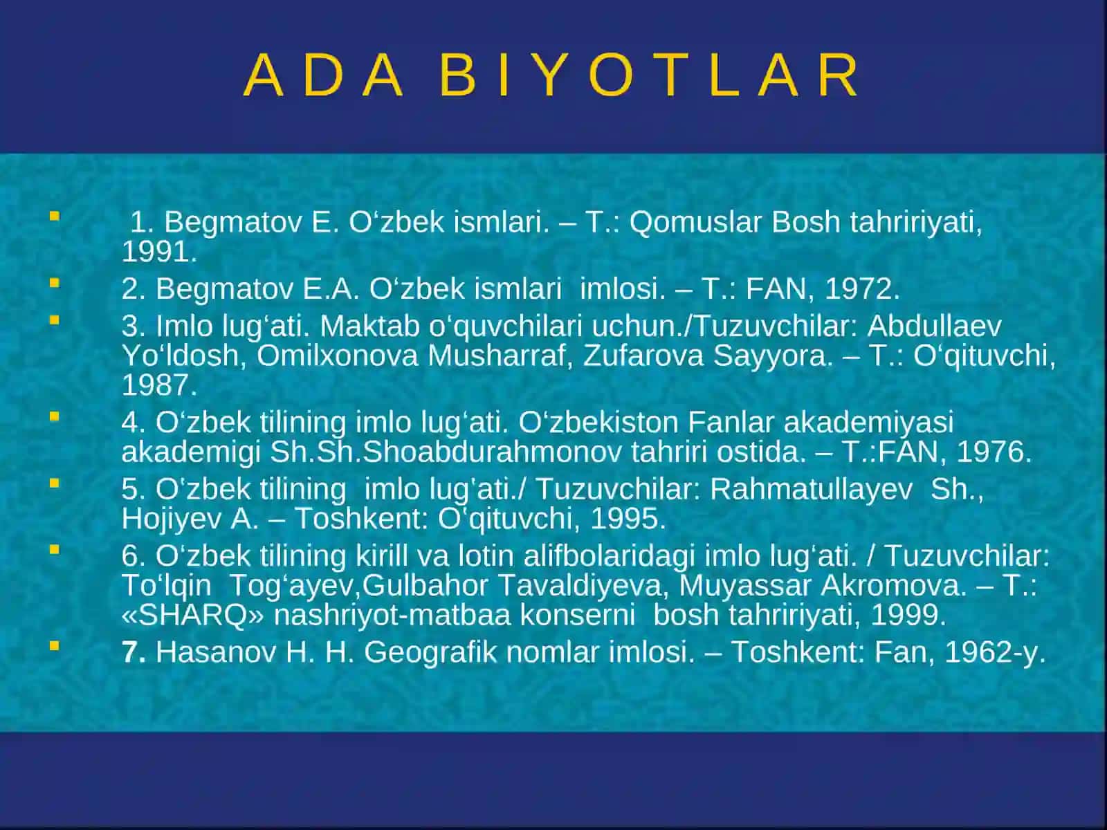 Kirish. Onomastika kursining maqsadi va vazifalari 3