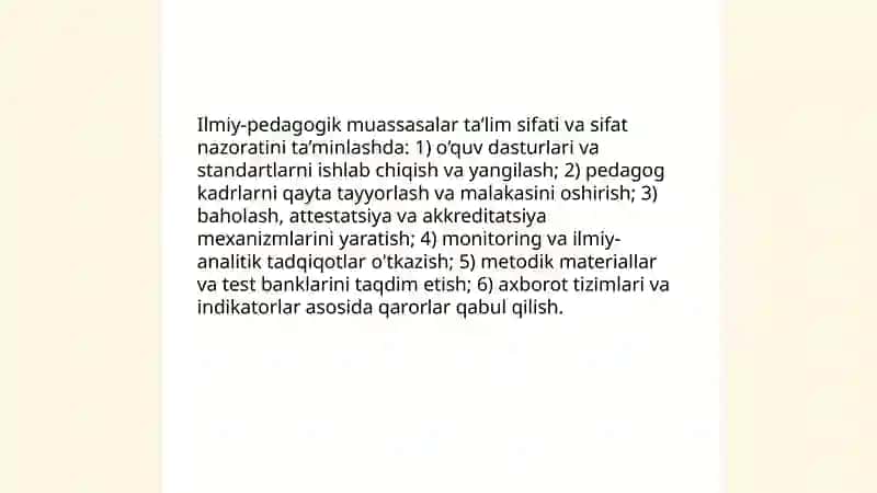 Ta’lim tizimi faoliyat ko’rsatish va rivojlanishini ta’minlovchi ilmiy pedagogik muassasalar 3