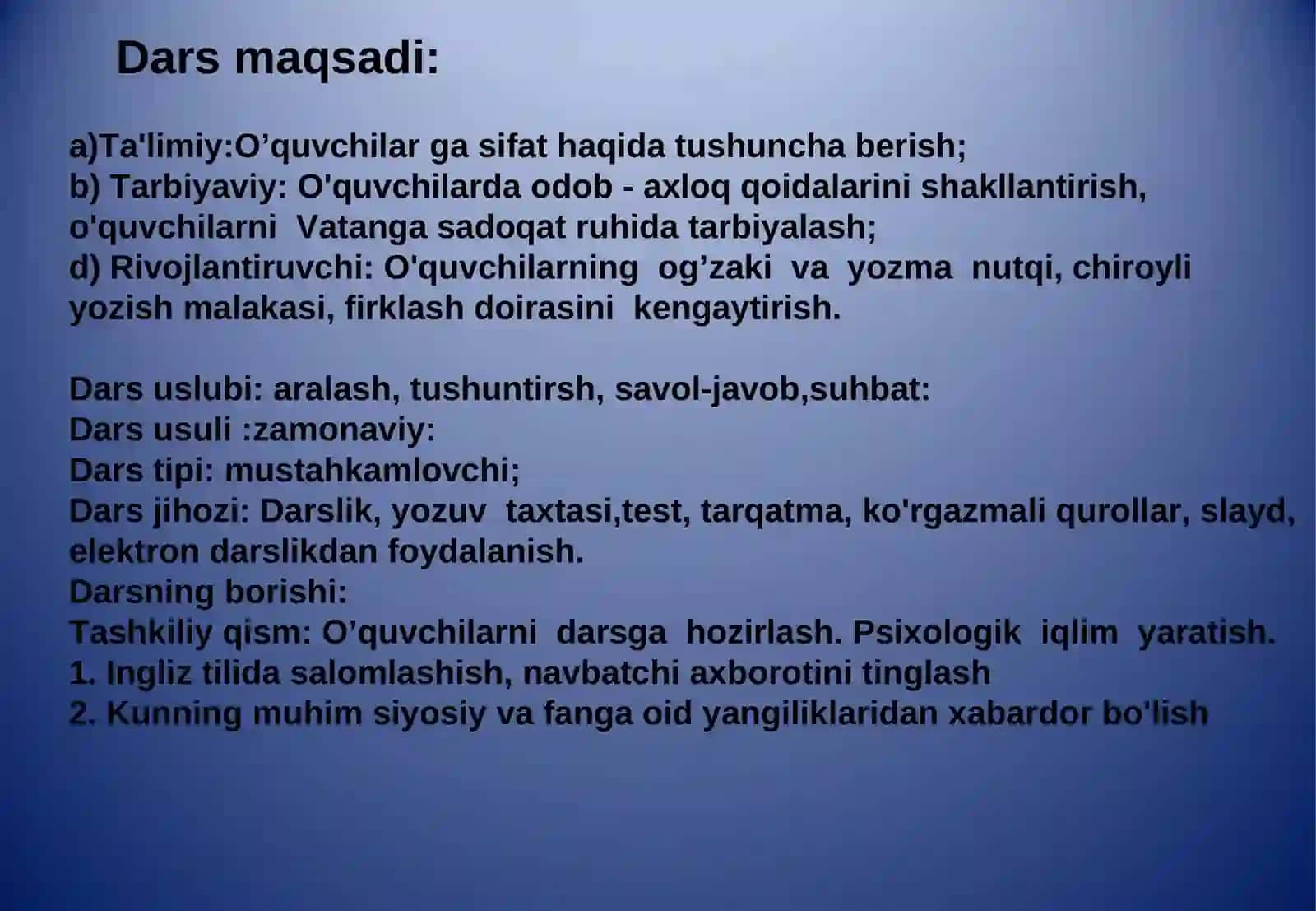 Sifat mavzusiga oid mashlar bajarish mavzusida taqdimot ishi 3