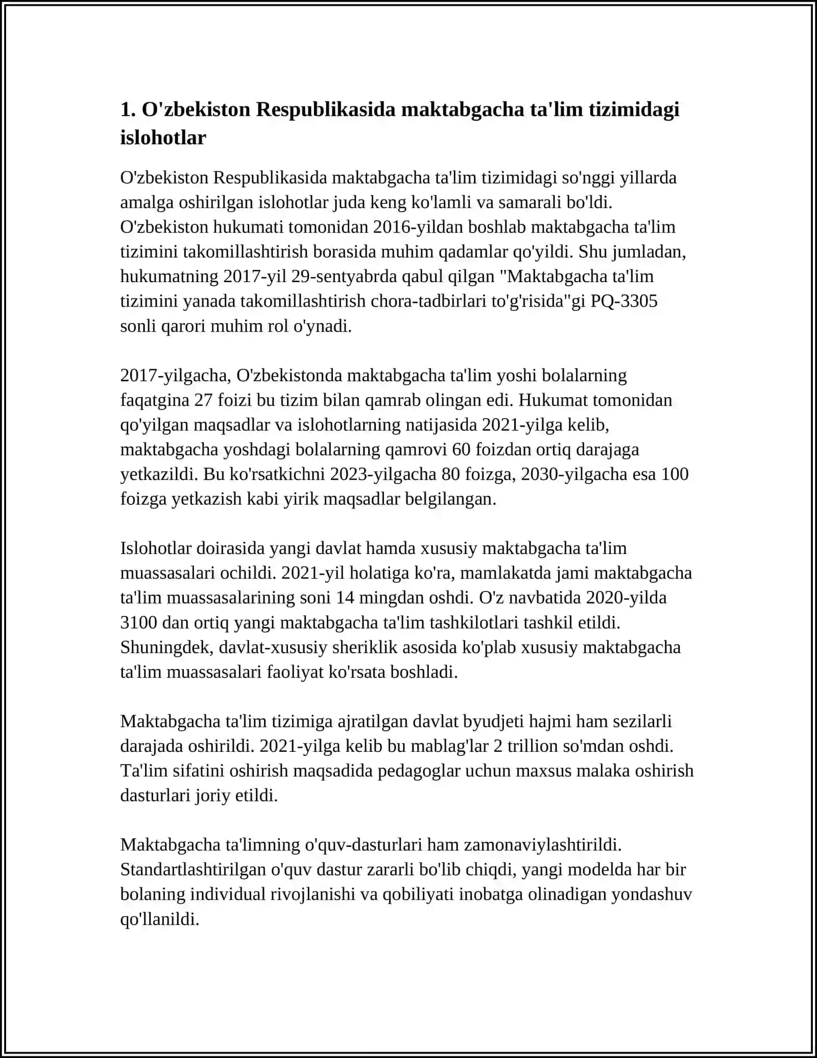 O‘ZBEKISTON RESPUBLIKASIDA TA’LIM SOHASIDA AMALGA OSHIRILGAN ISLOHOTLAR 3
