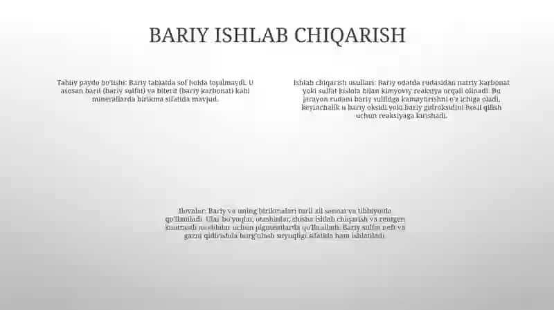 Bariy Va Uning Birikmalarini Olinishi Va Xossalari 3