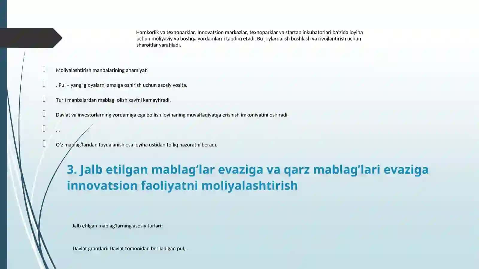 Innovatsion faoliyatni moliyalashtirish xususiyatlari 3