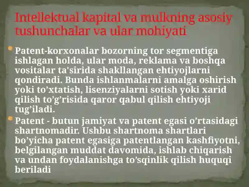 Intellektual kapital va intellektual mulk nishakllantirish va boshqarish 3