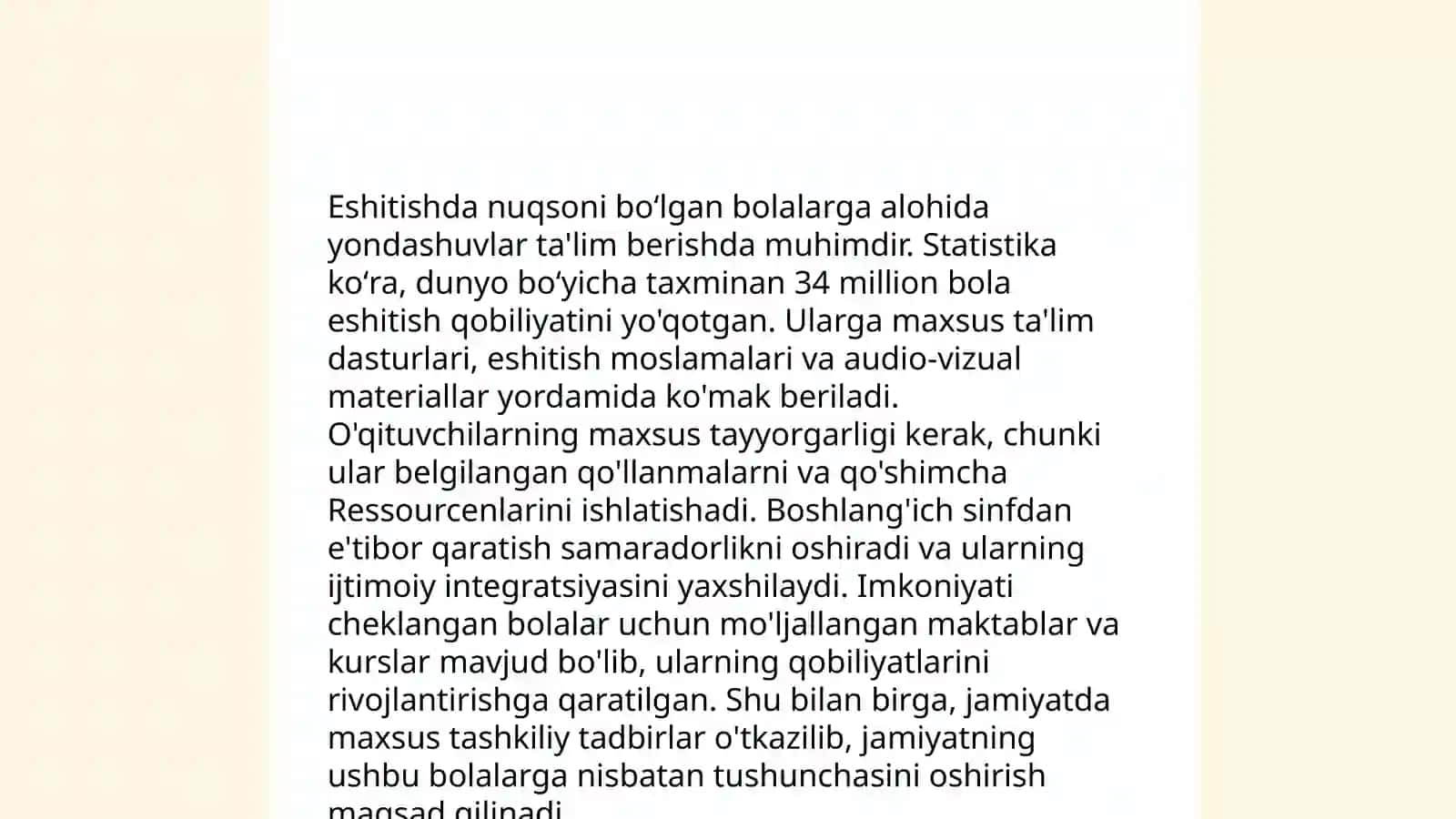 Eshitishda nuqsoni boʻlgan bolalar dars oʻqitishni tashkil etishda asosiy shakl sifatida 3