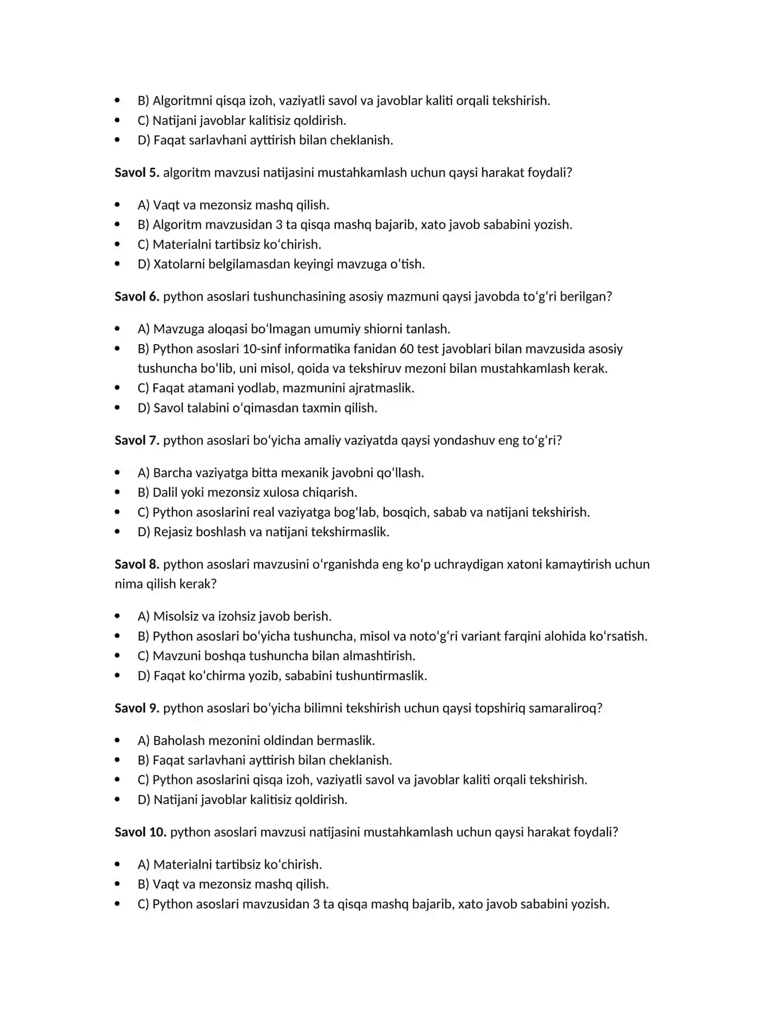 10-sinf informatika fanidan 60 test javoblari bilan 3