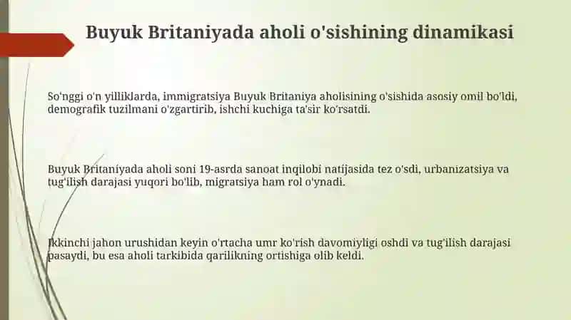 Buyuk Britaniya aholisi soni o'sishi dinamikasi va mehnat resurslari 3